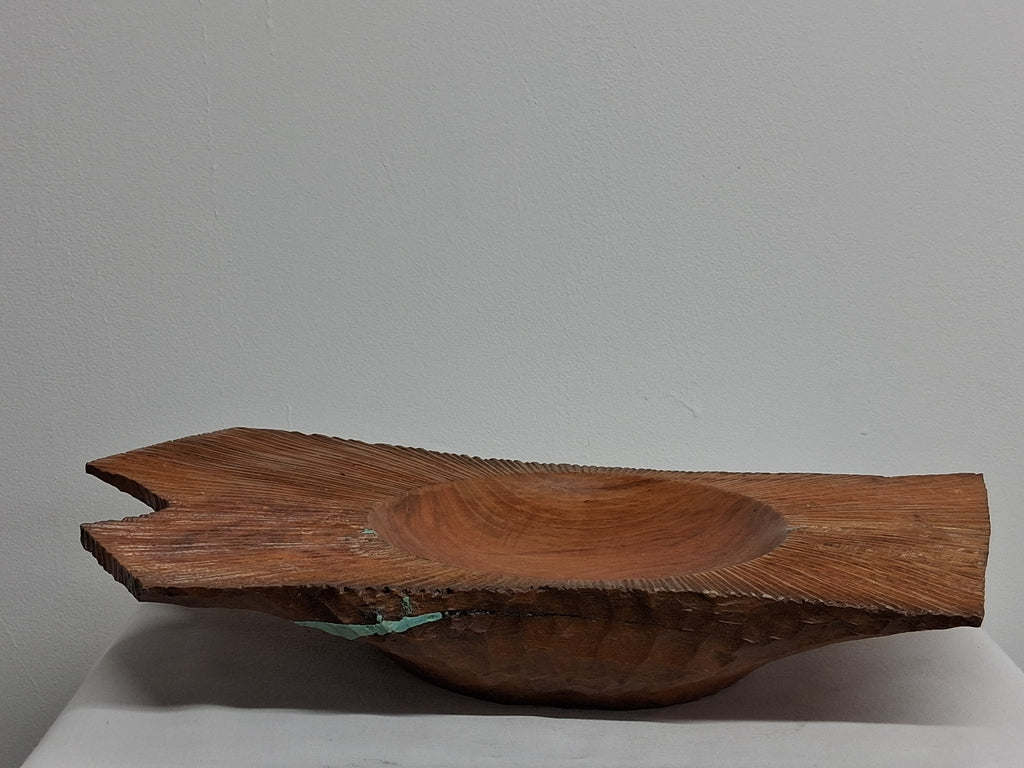 Cherry Crotch Winged Bowl with Hand Carved Teture