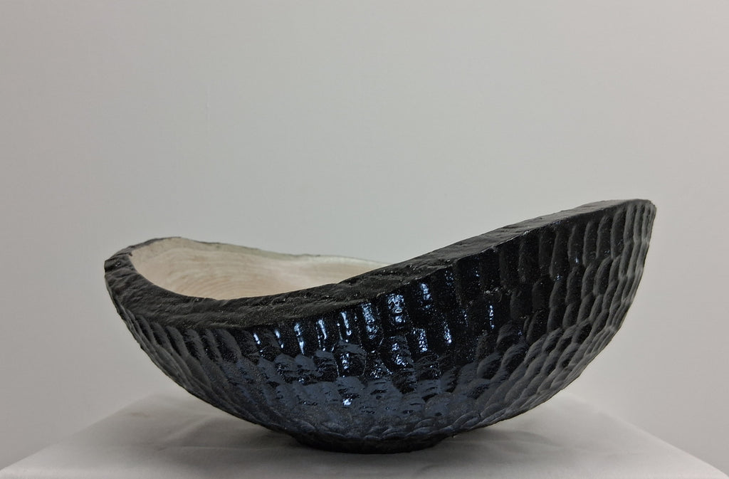 Coloured Live Edge Native Irish Ash Bowl with hand Carved Texture