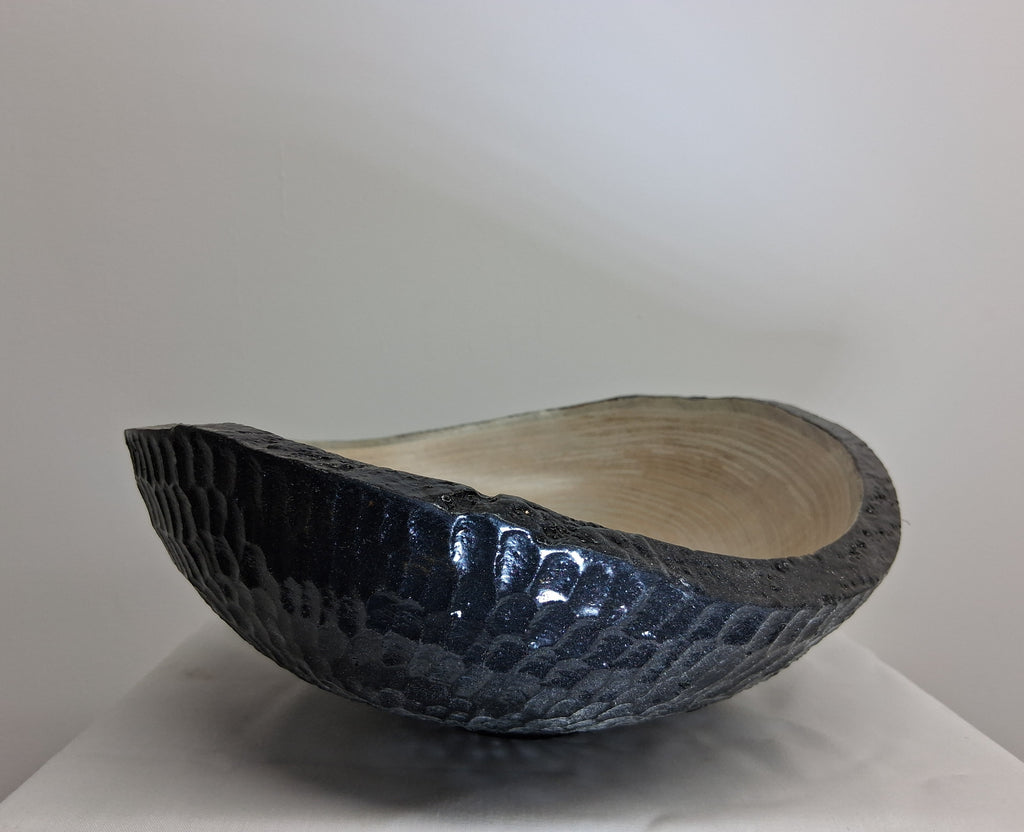 Coloured Live Edge Native Irish Ash Bowl with hand Carved Texture