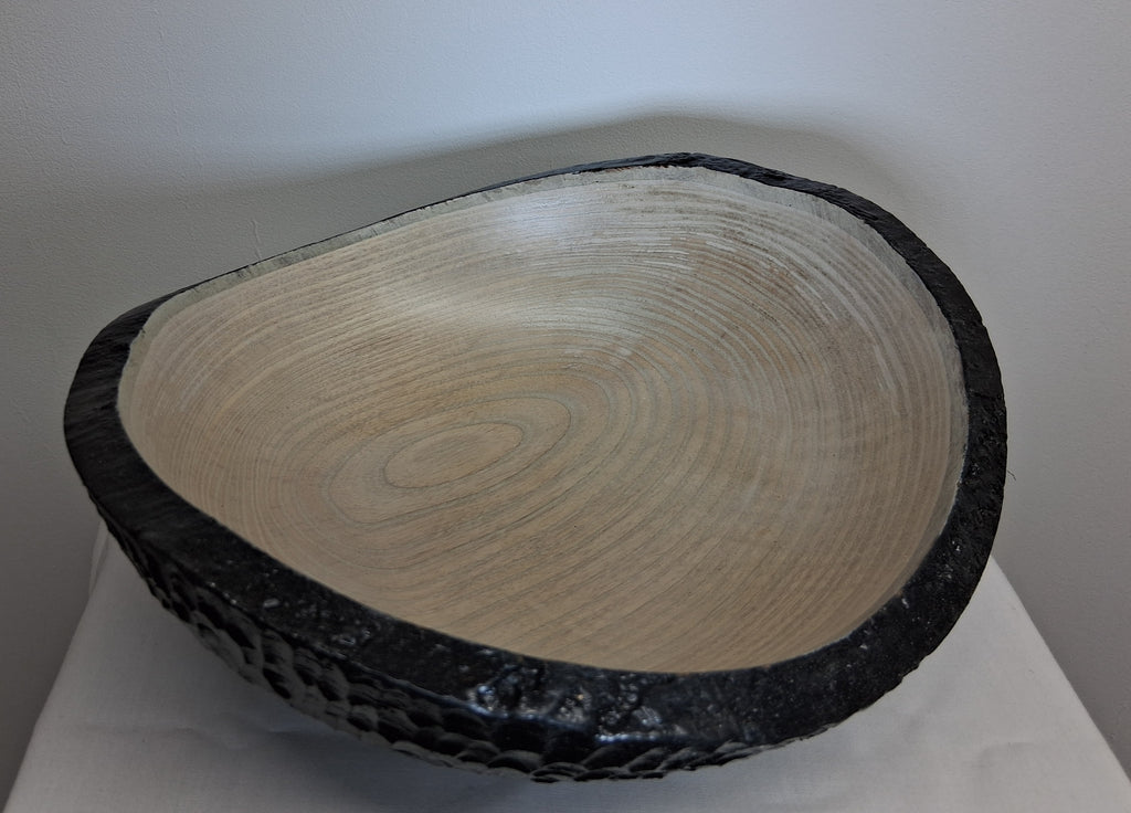 Coloured Live Edge Native Irish Ash Bowl with hand Carved Texture