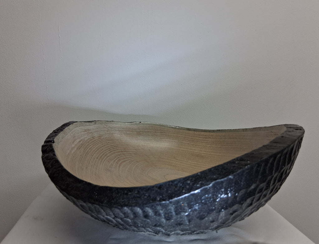 Coloured Live Edge Native Irish Ash Bowl with hand Carved Texture