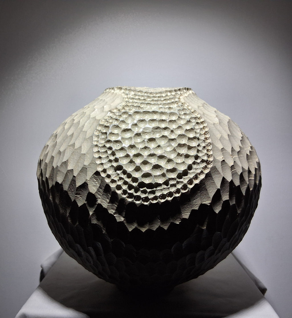 Coloured Native Ash Hollow Form with Carved Texturing