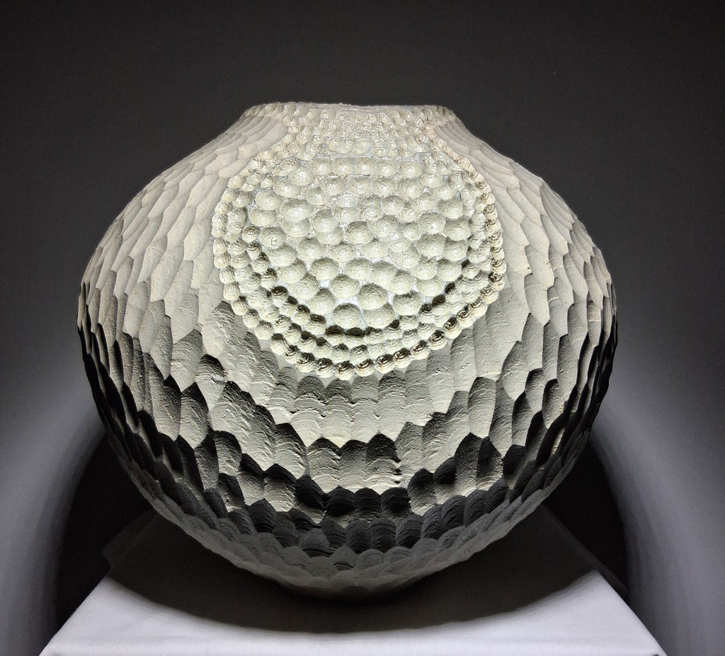 Coloured Native Ash Hollow Form with Carved Texturing