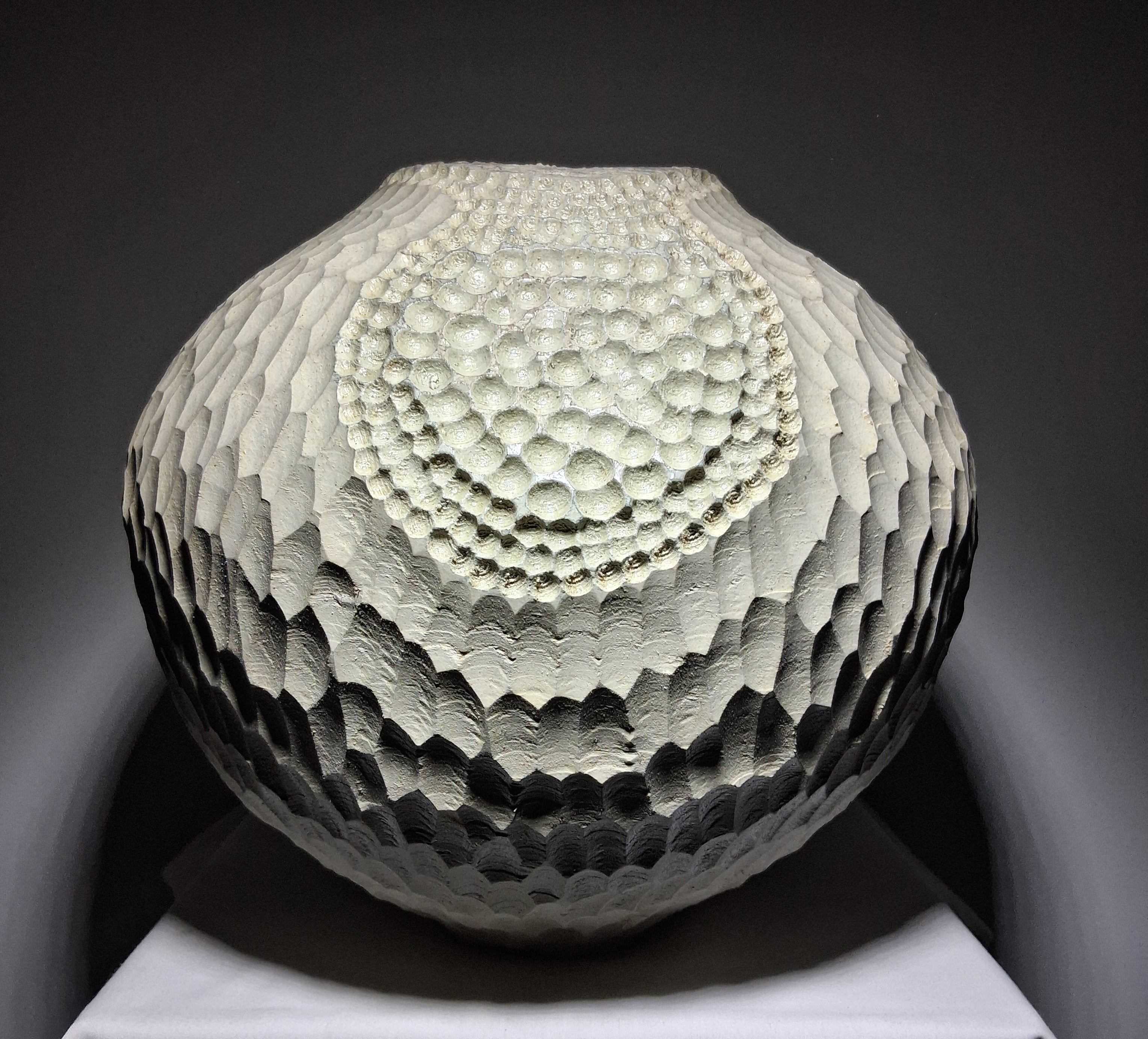 Coloured Native Ash Hollow Form with Carved Texturing