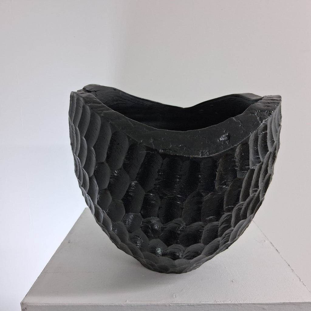 Coloured Ash Hollow Form with Hand Carved Texture