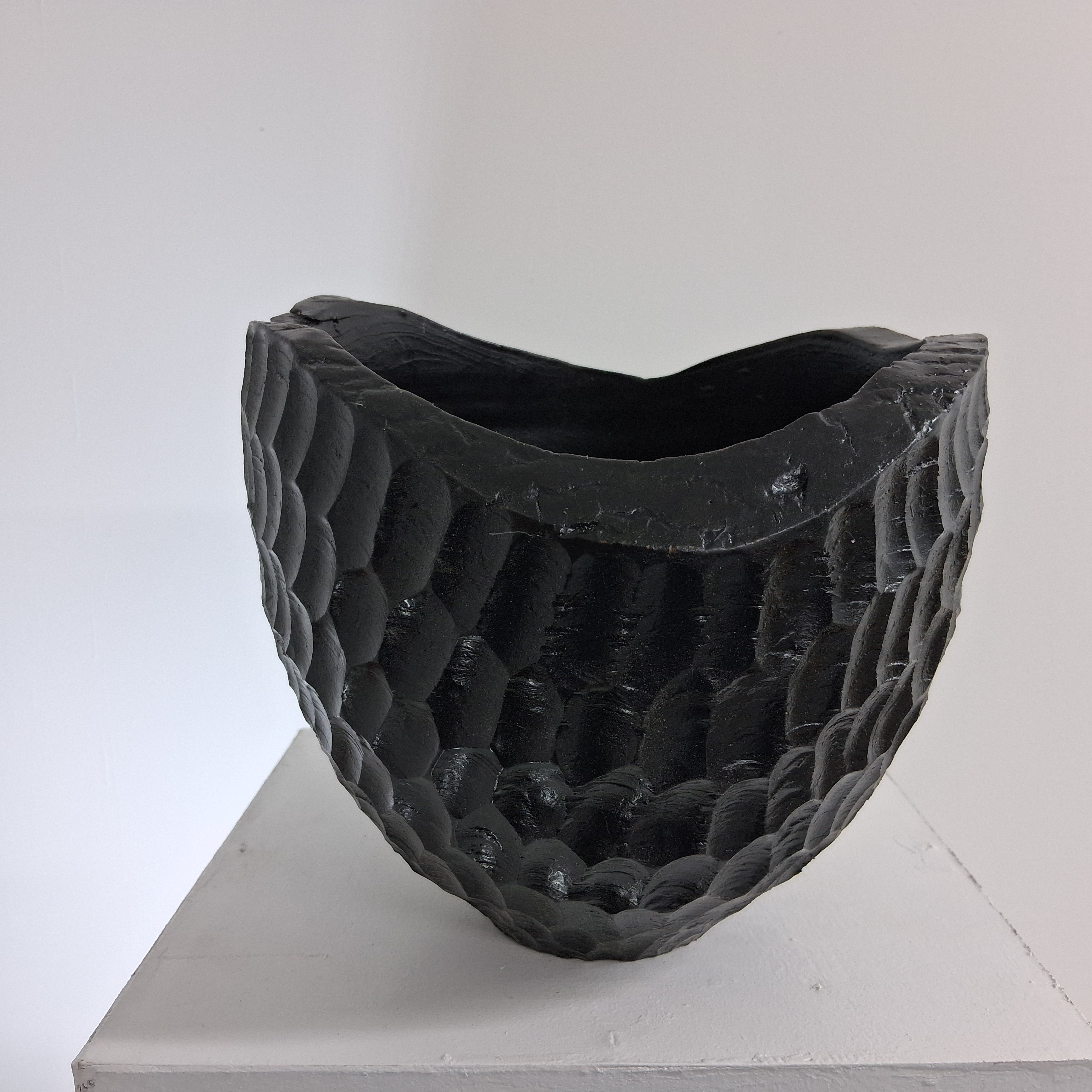 Coloured Ash Hollow Form with Hand Carved Texture