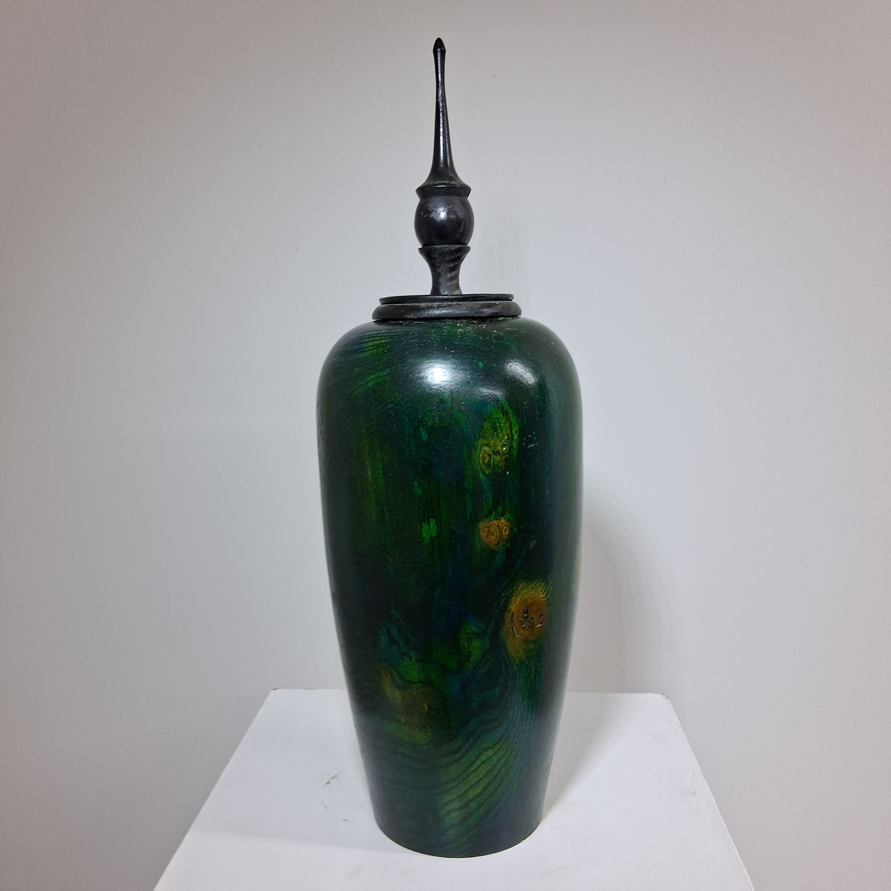 Coloured Wych Elm hollow Form Pot with Ash Finial
