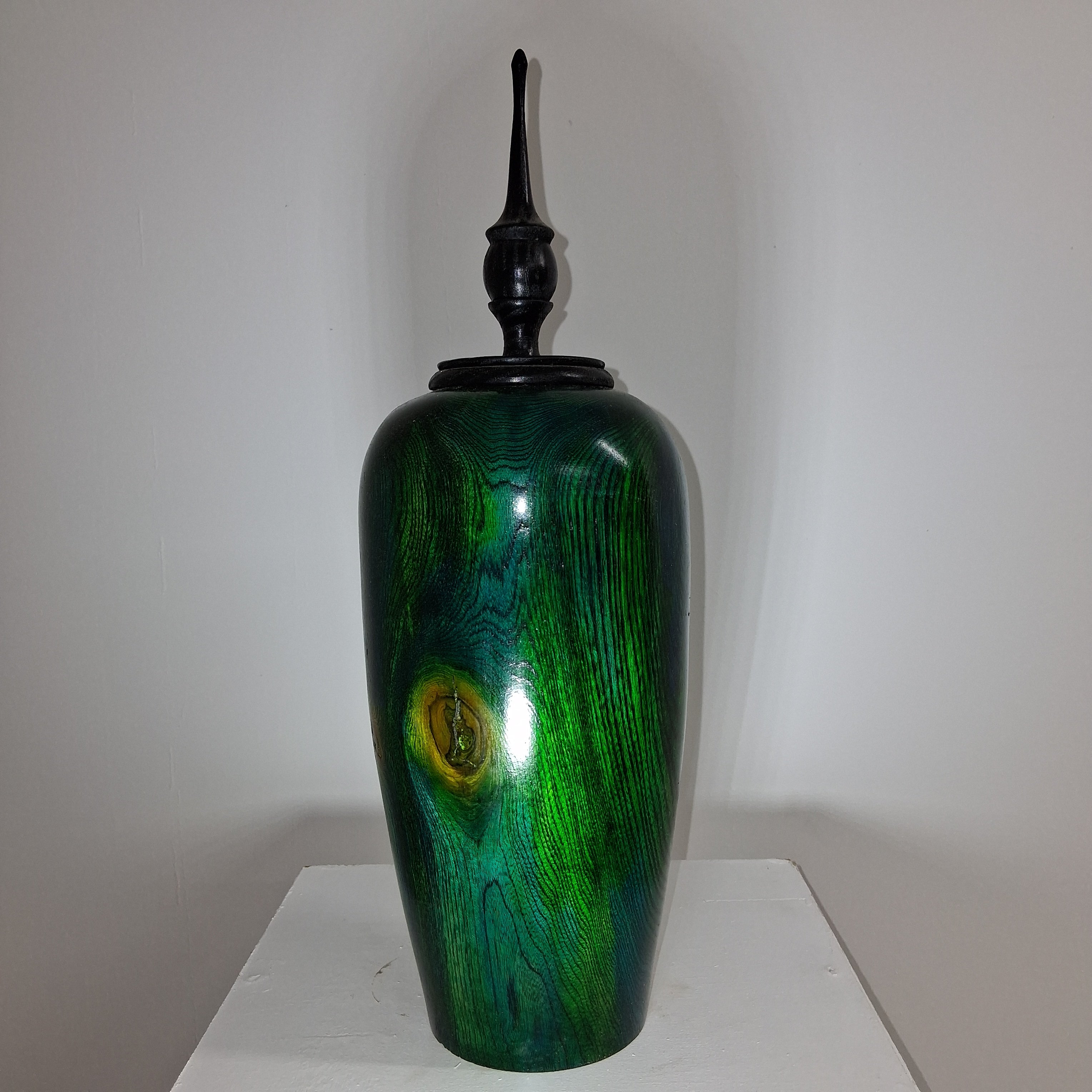 Coloured Wych Elm hollow Form Pot with Ash Finial