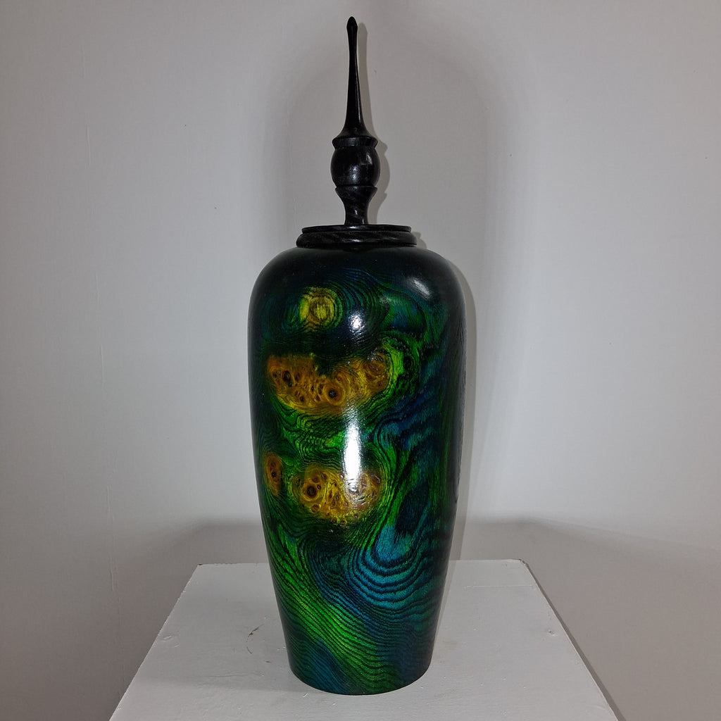 Coloured Wych Elm hollow Form Pot with Ash Finial