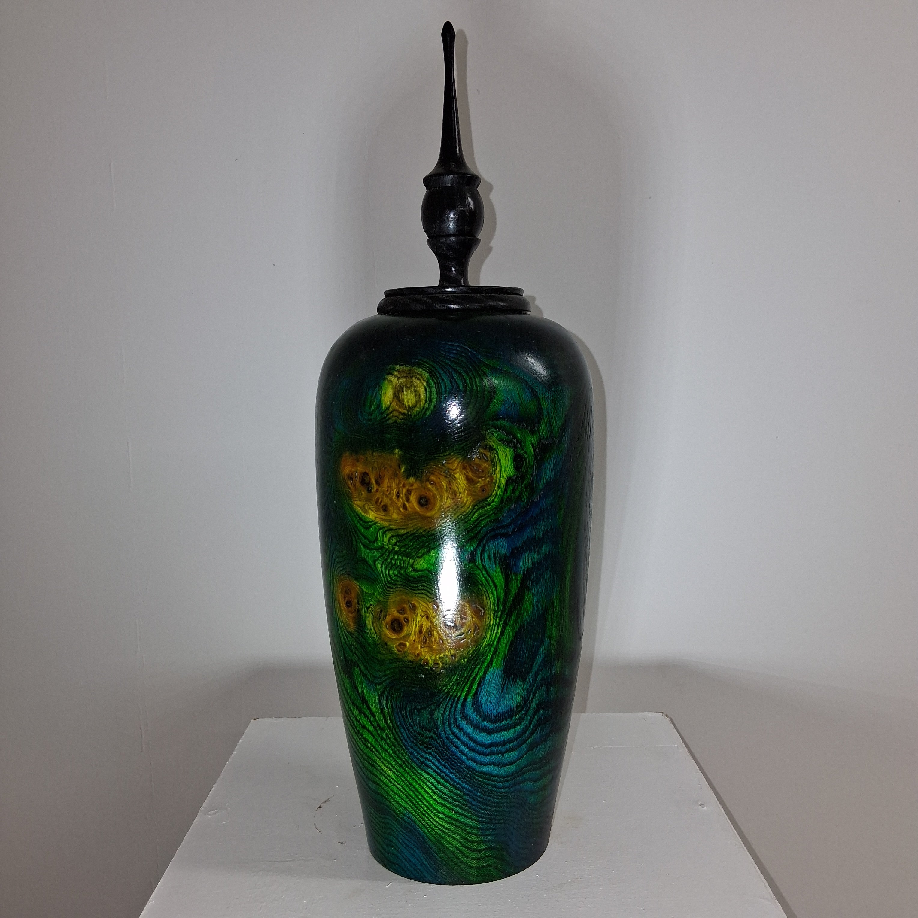 Coloured Wych Elm hollow Form Pot with Ash Finial