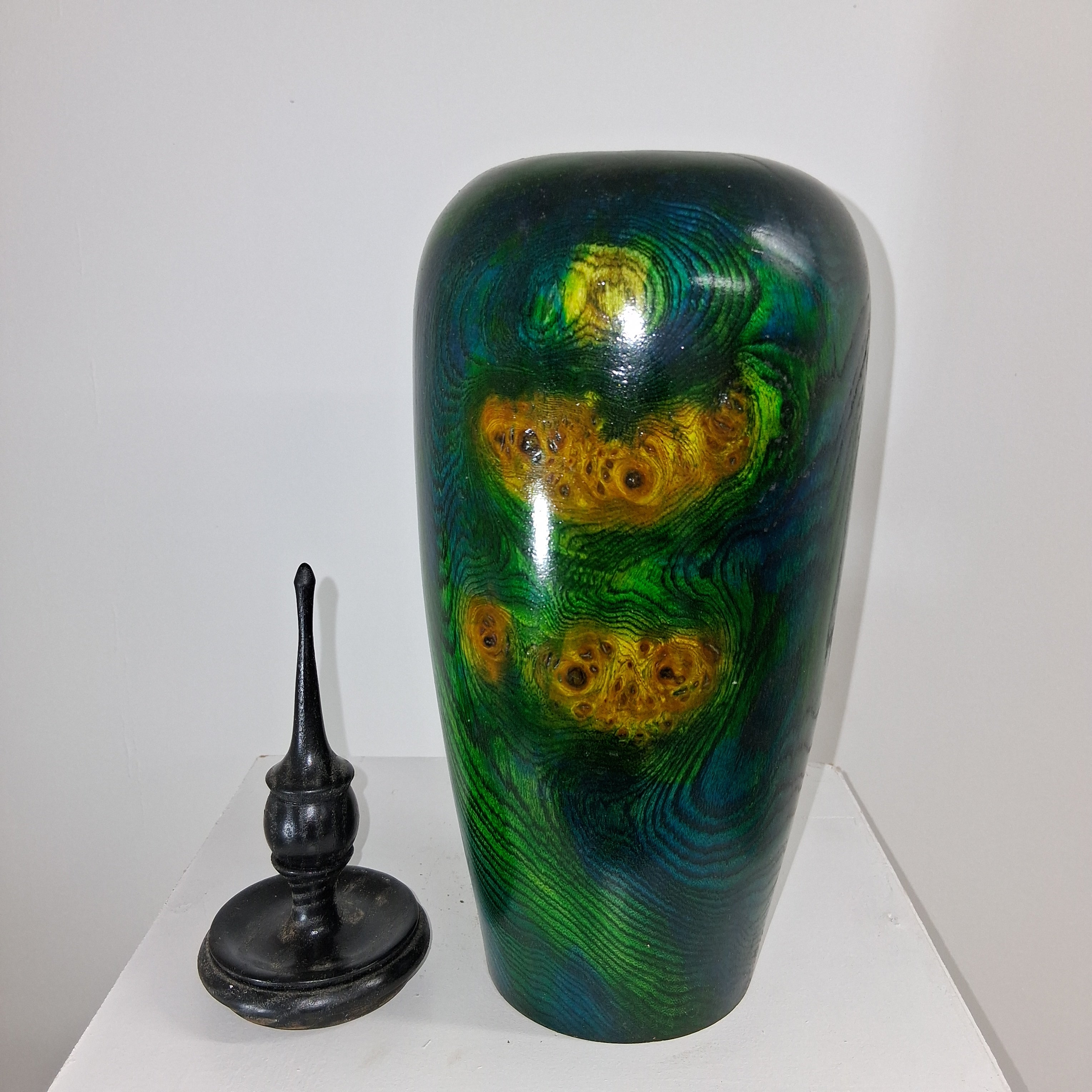 Coloured Wych Elm hollow Form Pot with Ash Finial