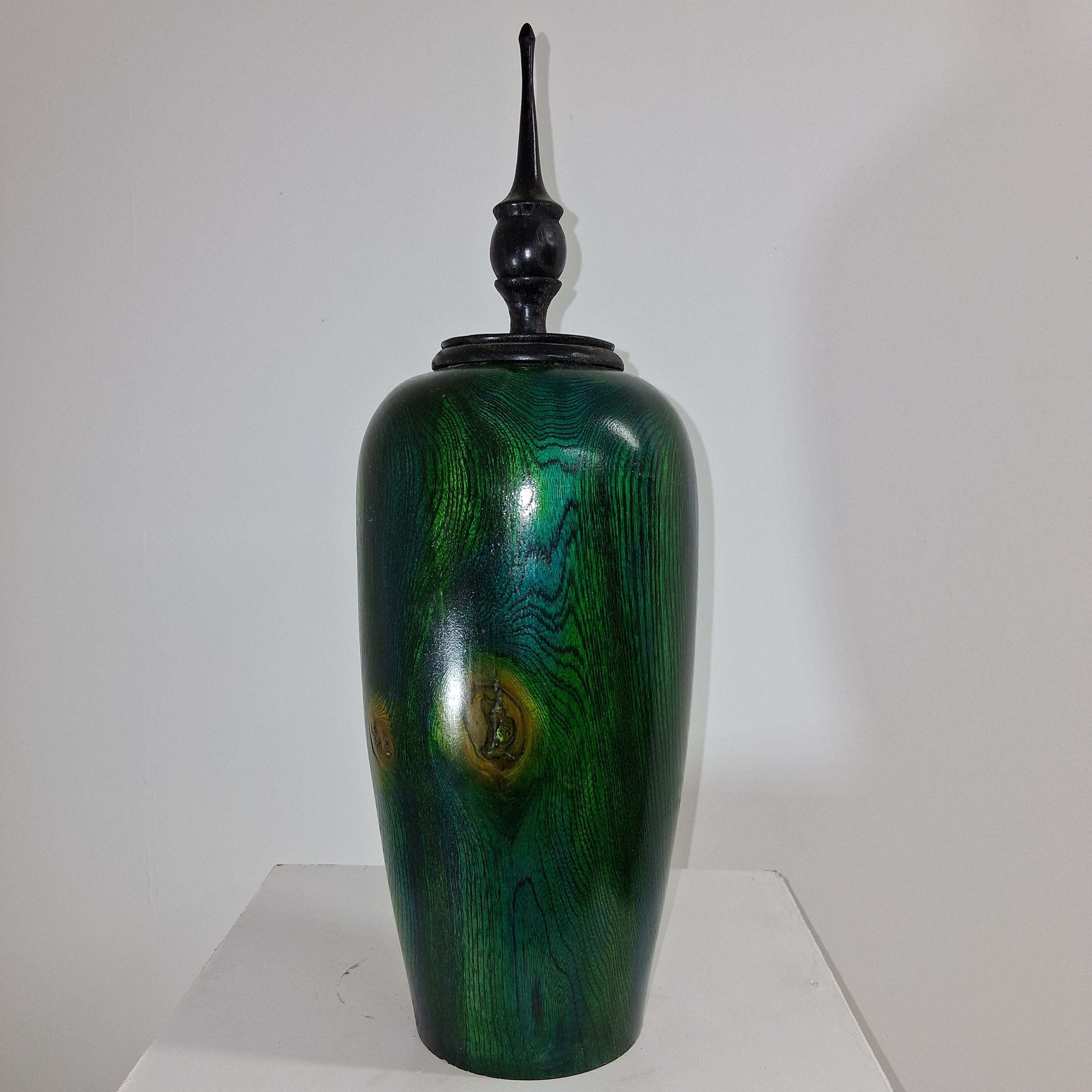 Coloured Wych Elm hollow Form Pot with Ash Finial