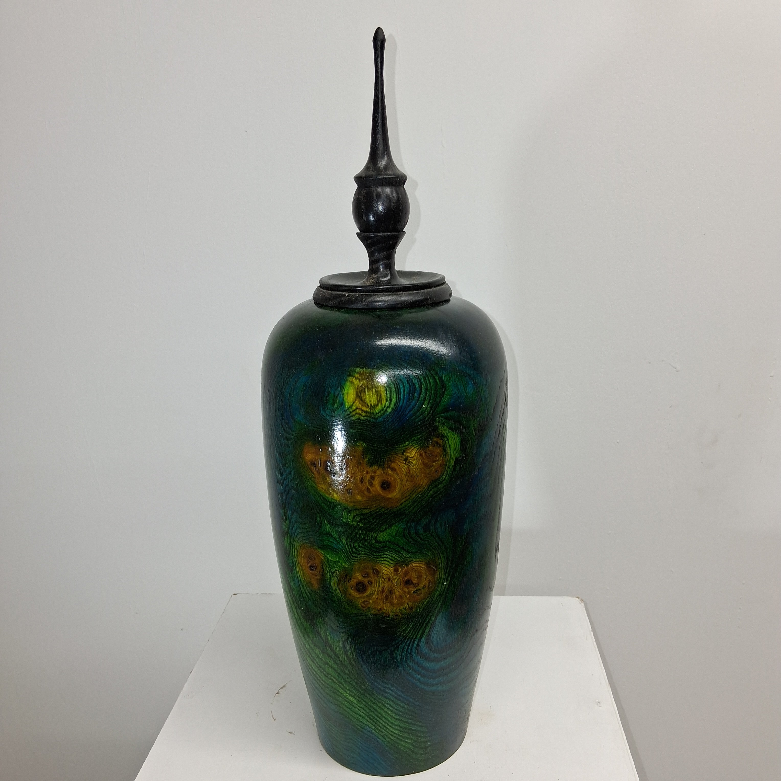 Coloured Wych Elm hollow Form Pot with Ash Finial