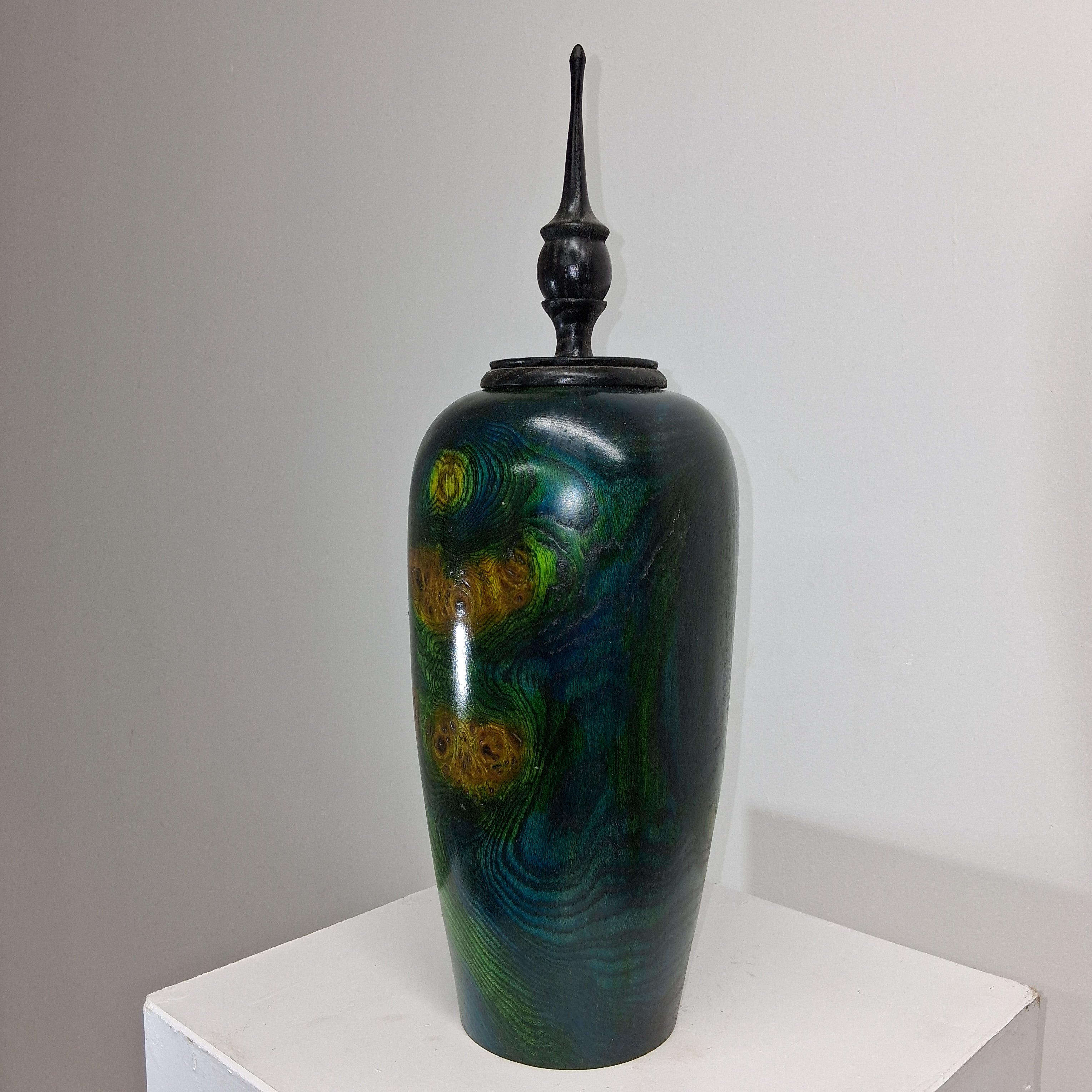 Coloured Wych Elm hollow Form Pot with Ash Finial