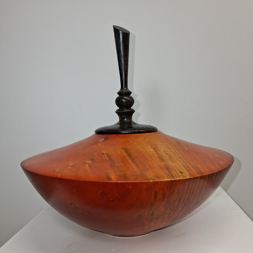 Coloured Fiddleback  Sycamore Hollow Form Pot with Ash Finial
