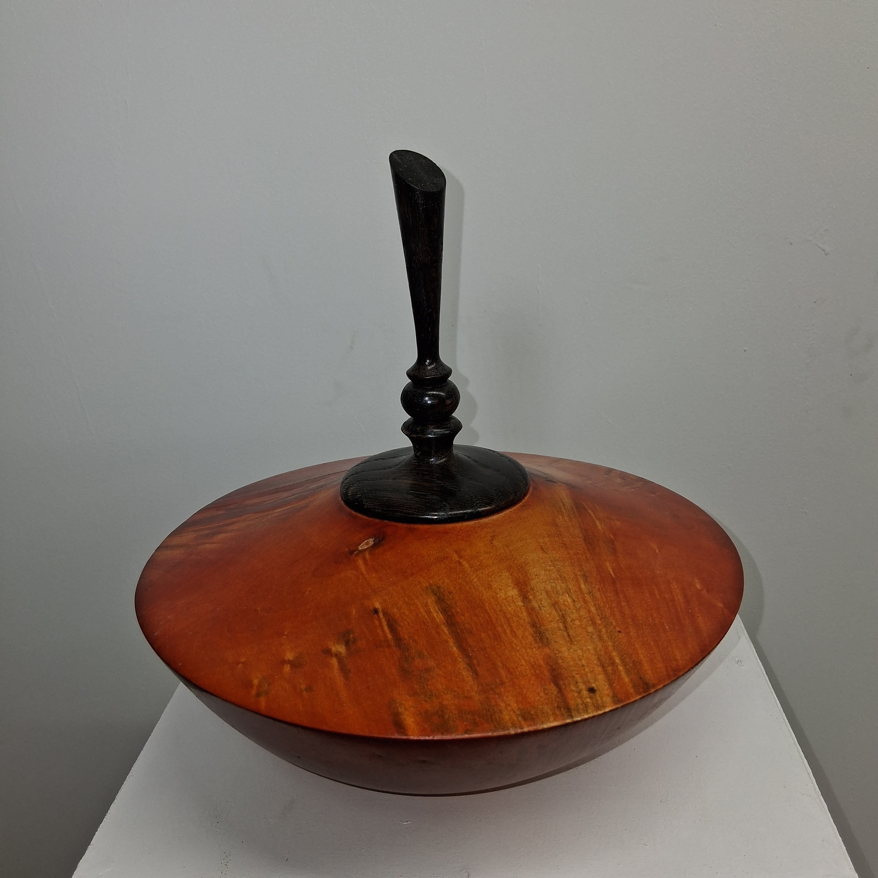 Coloured Fiddleback  Sycamore Hollow Form Pot with Ash Finial