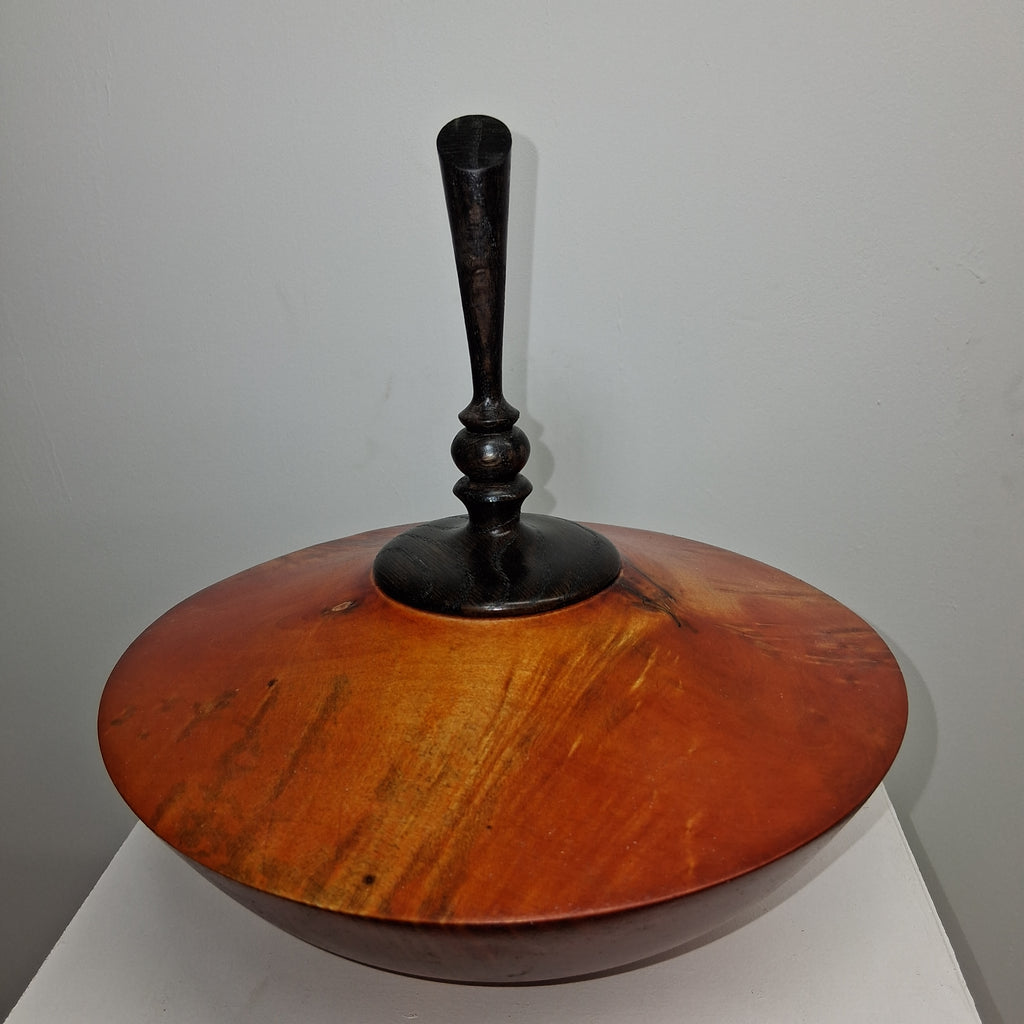 Coloured Fiddleback  Sycamore Hollow Form Pot with Ash Finial