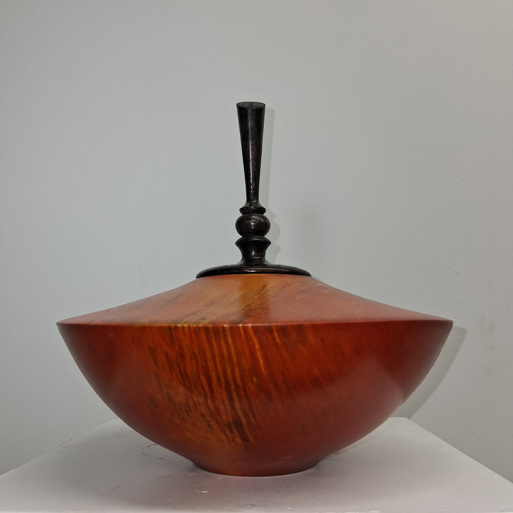 Coloured Fiddleback  Sycamore Hollow Form Pot with Ash Finial