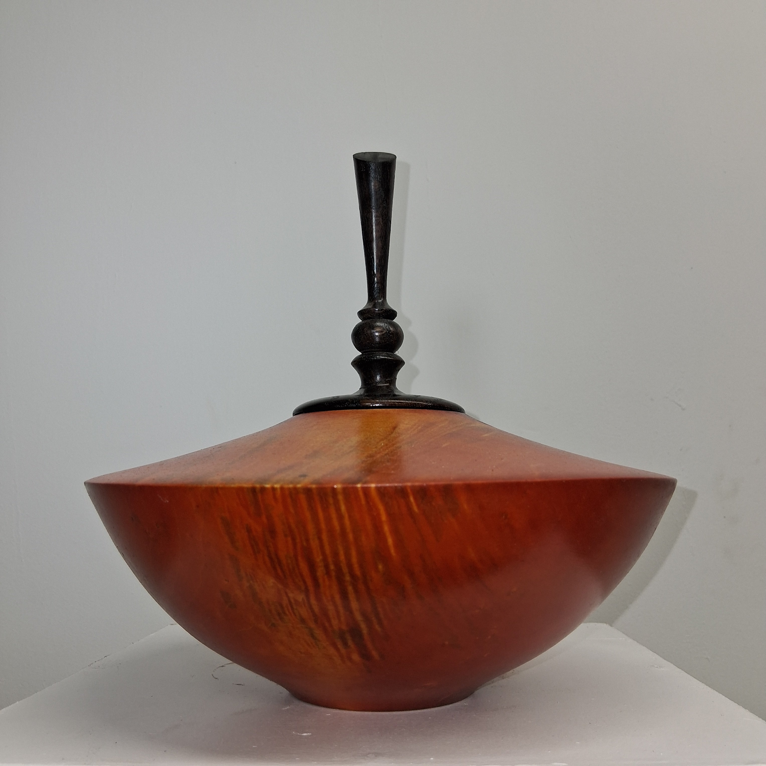 Coloured Fiddleback  Sycamore Hollow Form Pot with Ash Finial