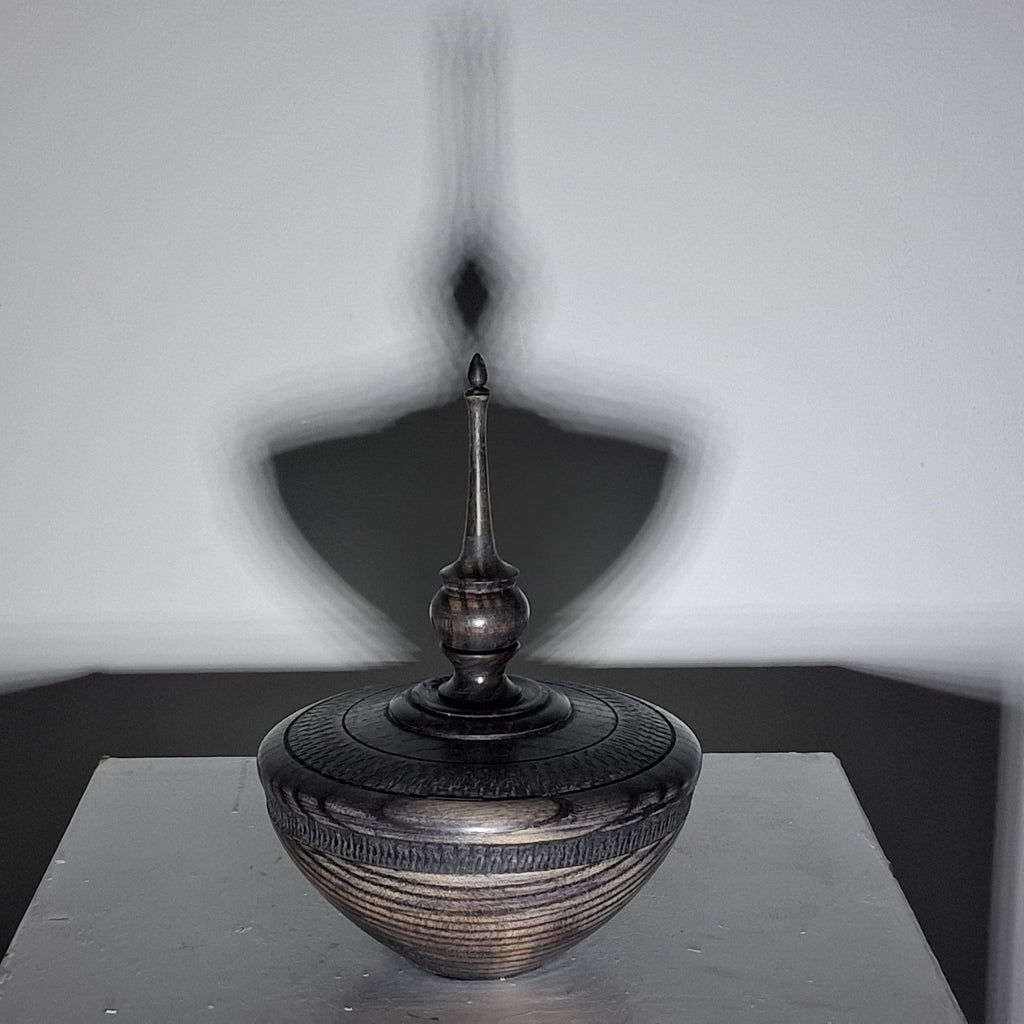 Hollow Form in Coloured Black Ash with Textured Band and Finial