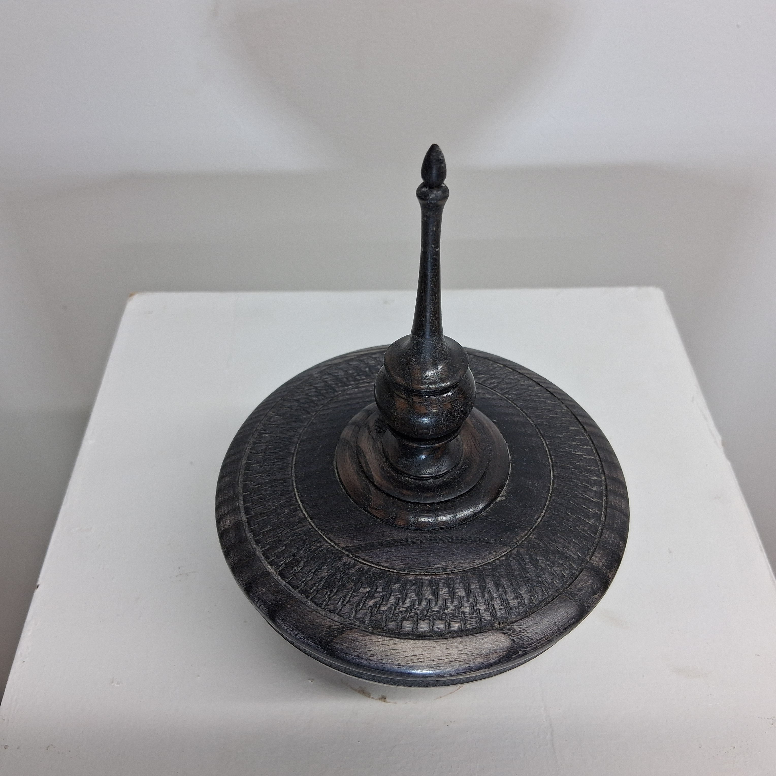 Hollow Form in Coloured Black Ash with Textured Band and Finial