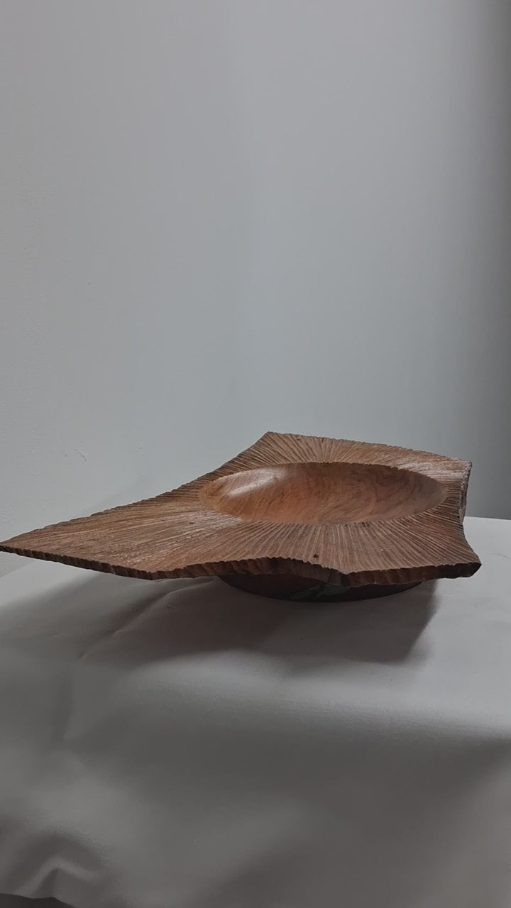 Cherry Crotch Winged Bowl with Hand Carved Teture