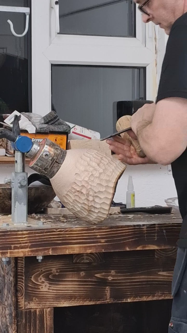 Coloured Ash Hollow Form with Hand Carved Texture