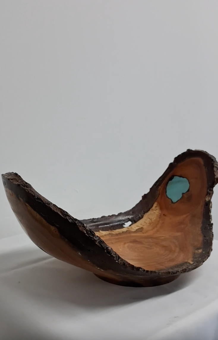 Live Edge Cherry Winged Bowl with Epoxy Inlay