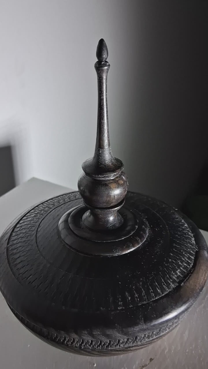 Hollow Form in Coloured Black Ash with Textured Band and Finial