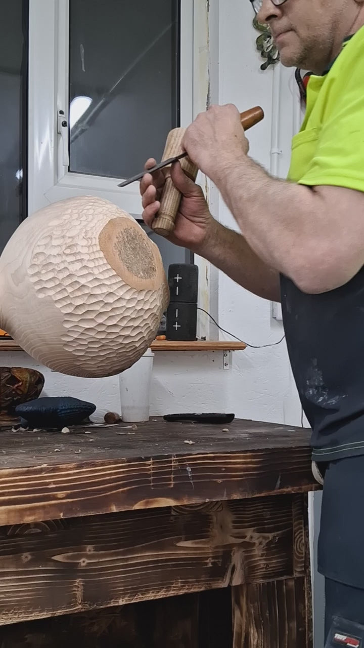 Coloured Native Ash Hollow Form with Carved Texturing